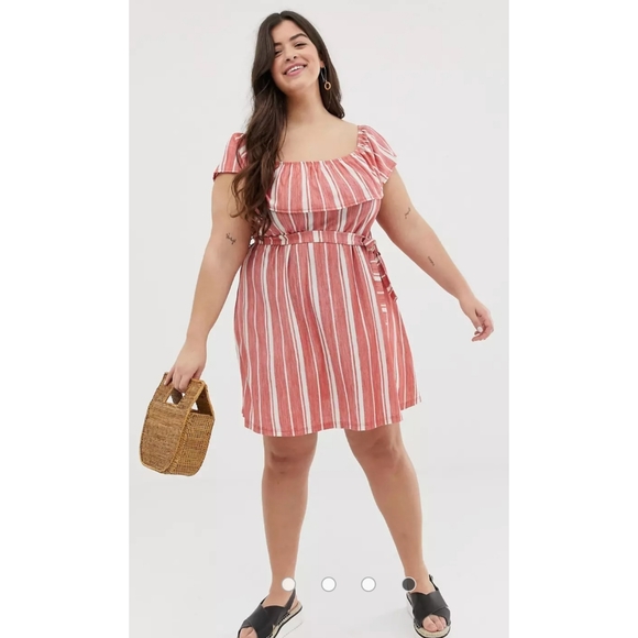 ASOS Design Curve Off-The-Shoulder Pique Stripe Sundress size US 18 (NO BELT!) - Picture 5 of 13